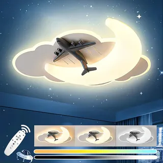 Flugzeug Deckenlampe LED Kinderlampe Dimmbar Deckenleuchte mit Fernbedienung Kreative Wolkenlampe 3000K-6000K Jungen Schlafzimmer Lampe mit Nachtlichtfunktion für Babyzimmer Kindergarten Kinderzimmer