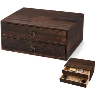 Zerodeko Schreibtisch Organizer Schubladen Holz mit 2 Schubladen, 25,5cm | Minikommode Massivholz Schubladenbox Retro für Büro Und Zuhause, Vintage Aufbewahrung Box