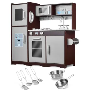 Balinco – Kinderküche aus Holz mit Kochgeschirr-Set – Spielküche mit Zubehör & interaktiven Funktionen – Pädagogisches Holzspielzeug für Mädchen & Jungen – Holzküche Kinderspielküche ab 2 Jahren