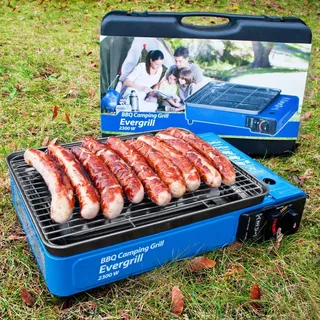 Angel Domäne Butangas Camping Gasgrill Evergrill mit Transportkoffer | Campinggrill BBQ Barbeque Tischgrill Butangas