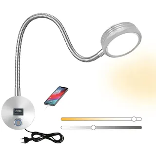 LYTLM Leselampe Wandmontage, LED Wand Bettlampe Schlafzimmer Wandlampe Mit Schalter Touch, Bett Leselicht Kinder Innen Wandleuchte Mit USB-Ladeanschluss, Dimmbar Schwanenhals Lampe Mit Stecker 5W