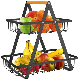 Obstschalenhalter Mit 2 Etagen,Obst Etagere,Obstkorb Etagere,Abnehmbar Halter Küche Ablagekorb,Gemüsegestell, Gemüse Brot Snacks Korb,Obst Gemüse Aufbewahrung Küche,Fruit Basket for Kitchen(Schwarz)