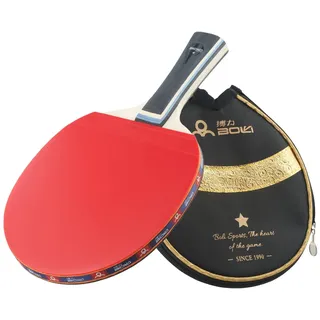 Gettimore Tischtennisschläger aus 7-lagigem Holz für Tischtennisschläger mit langem Griff, schwarz + roter Gummi, Angriffstyp Offensiv-Tomplatte, 200 g