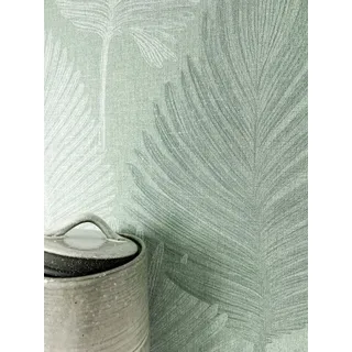 Newroom Vliestapete, Grün Tapete Modern Palmenblätter - Glanztapete Mustertapete Salbei Silber Tropisch Floral Pflanze Leicht glänzend für Schlafzimmer Wohnzimmer Küche, Glanztapete, Mustertapete grün