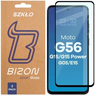 Gehärtetes Glas für Motorola Moto G15 / G15 Power / G05 / E15 / G56 5G, Bizon Glass Edge Duo, Schwarzer Rahmen, 2 Stück