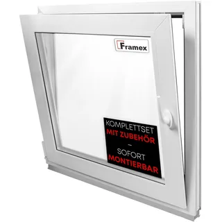 Framex Kellerfenster Fenster Kunststofffenster Weiß Breite x Höhe 40 x 50 cm (400 x 500 mm) 2-fach (32 mm) Dreh Kipp DIN Links - Premium - Alle Größen