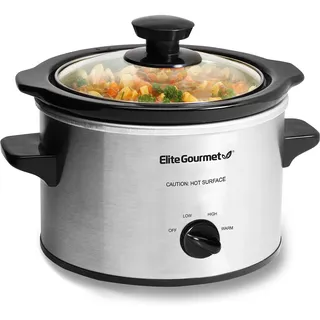 Elite Gourmet MST-250XS# Elektrischer Keramik-Schongarer mit einstellbarer Temperatur, für Vorspeisen, Saucen, Suppen, Braten, Eintöpfe und Dips, spülmaschinenfest (1,7 l, Edelstahl)