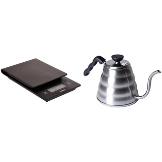 Hario VSTN-2000B Küchenwaage, schwarz & V60 Wasserkocher, Edelstahl, Silber 1