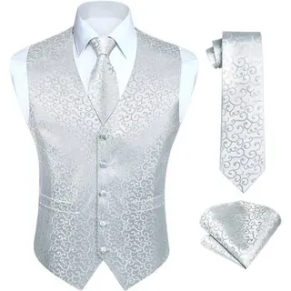 Anzugweste Herren Hochzeit Paisley Krawatte Set Weiß-1 4XL