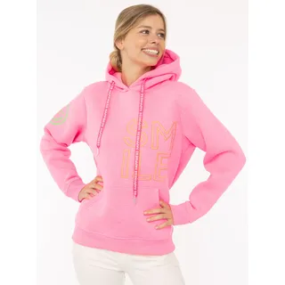Zwillingsherz Hoodie "Alissa 2.0", Damen, Gr. L, pink (neonpink), Sweatware, Obermaterial: 50% Baumwolle, 50% Polyester, bedruckt, unifarben, hüftbedeckend, ohne Ausschnitt, Rippbündchen, Sweatshirts Hoodie, mit SMILE Stickerei vorne und hinten
