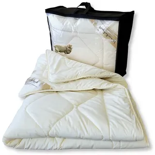 Meivita Naturhaarbettdecke Merino Schafschurwolle Winterdecke Winterbett, Füllung: 100% Wolle, Bezug: 100% Baumwolle, Bettdecke Hergestellt in Deutschland beige 135 cm x 200 cm