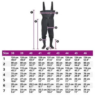 vidaXL Wathose mit Stiefeln und Gürtel Schwarz Größe 42