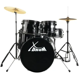 XDrum Rookie 20" Studio Schlagzeug Komplettset Black - Ideal für Einsteiger - Stylische Hardware in schwarz - Inkl. Drumsticks, Aufbauanleitung und Schlagzeugschule - Schwarz
