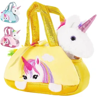 Brubaker Regenbogen Plüsch Einhorn in Handtasche - 20 cm - Plüschtier in Tasche - Stofftier Kuscheltier - Gelb