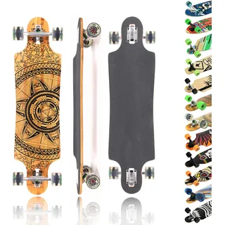 MAXOfit Longboard in verschiedenen Designs mit hochwertigen Ahorn/Bambus Decks für Anfänger und Fortgeschrittene (GeoLines No. 96)