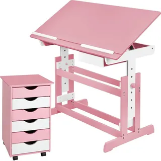 Tectake tectake® Schreibtisch, und Rollcontainer mit 6 Schubladen, Tischplatte neigbar und 7-fach höhenverstellbar, 63 bis 94 cm, pflegeleicht