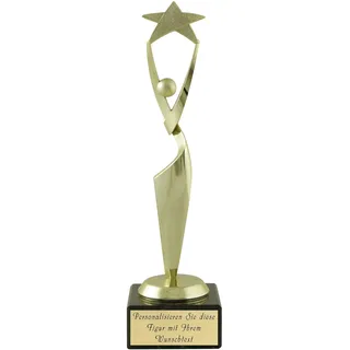 CAAKT POKALMATADOR Siegerfigur Stern Pokal - 18 cm - Ideal als personalisiertes Geschenk – Wunschtext auf Aluschild - Siegertrophäe | Ehrenpreis – schwarzer Marmorsockel