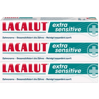 LACALUT EXTRA SENSITIVE ZAHNCREME, 75ml Zahnpasta, spürbare Besserung bei schmerzempfindlichen Zähnen und Zahnhälsen, 3 x 75ml