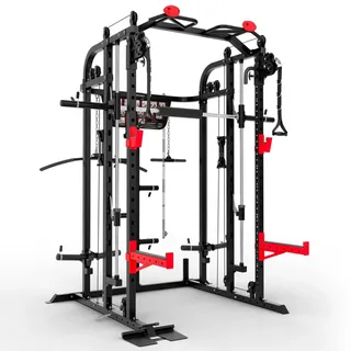 Sportstech Kraftstation SXM150 Smith Machine Power Rack mit Kabelzug, Klimmzug, Langhantelstange, Bankdrücken, Multipresse, für Gewichtsscheiben, inkl. Griffe, Multifunktional, Home Gym
