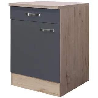 FlexWell Küchenunterschrank, Dunkelgrau, Eiche San Remo, Metall, 1 Fächer, 1 Schublade(n) Schubladen, einzeln stellbar, 60x85x60 cm, Made in Germany, individuell planbar, Küchen, Küchenmöbel, Küchenschränke, Küchenunterschränke