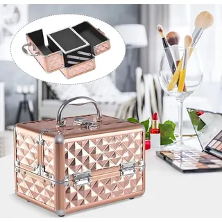 komfotteu Goplus - Kosmetikkoffer, Beauty Case, Make Up Box, Friseurkoffer, Kosmetikkoffer Reise, Multikoffer, Etagenkoffer, Werkzeugkoffer für Make-up (golden)