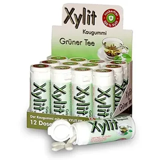 Xylit Kaugummi Grüner Tee - ohne Titandioxid, Inhalt 30 Stk, 12 Packungen