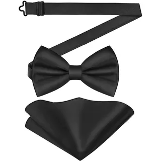 URAQT Fliege, Set Einfarbig Fliege mit Einstecktuch, Fliegen für Herren Einstellbar, Elegantes Set für Hochzeit, Business, Party, Männer Accessoire, Schwarz