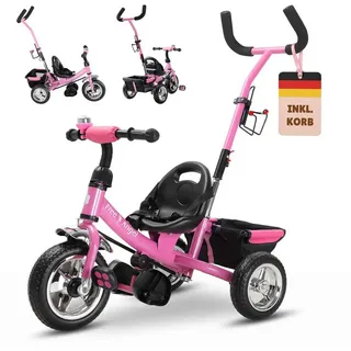 Spielwerk Dreirad-Kinderwagen, (1-tlg), Dreirad Sicherheitsgurt Schubstange Abnehmbar verstellbare Fußablage rosa