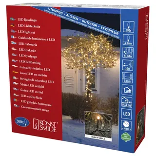 Konstsmide 3613-800 LED Lichterkette, 200 bernsteinfarbene LEDs innen und Außen