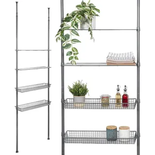 bremermann Teleskop-Regal mit 2 Körben 2 Ablagen, Badregal, Waschmaschinenregal, Allzweckregal für viele Wohnbereiche geeignet, Teleskop-Stange h...