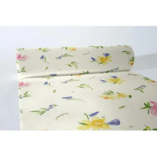 Mank Airlaid Tischläufer 40 cm x 24 m, Tischdecken Rolle stoffähnlich, praktische Einmal Tischdecke 1 Stück, Frühling Sommer Blumenwiese Floral, Läufer für diverse Tischgrößen, Laura