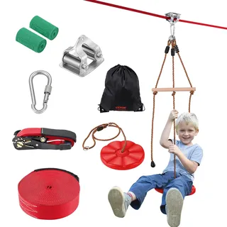 Vevor Zipline-Set für Kinder & Erwachsene, 20 m Zipline-Sets bis zu 150 kg, Seilrutschen für den Außenbereich im Hinterhof, Spielplatzunterhaltung mit Zipline, Nylon-Sicherheitsgeschirr, Sitz und