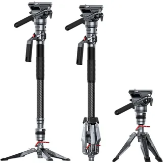 SMALLRIG Carbon Fiber Video Monopod Pro 175cm/68,9" Videostativ, Kompaktes Kamerastativ mit Ein-Knopf-Hebe & Arretierungsfunktion, max 5 kg Traglast, Fluidkopf, passend für DJI RS, für MFT 501L - 5565