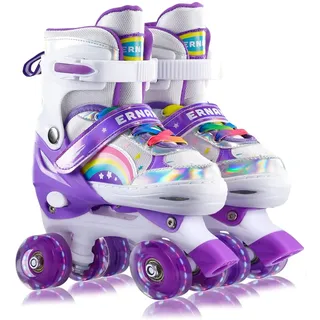 Sumeber Verstellbar Rollschuhe für Kinder,mit Leuchtenden Rädern Roller Skates Bequem und atmungsaktiv Quad Skates für Mädchen Rosa (Lila-S)...