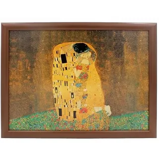 The Leonardo Collection Gustav Klimt The Kiss Tablett Knietablett Servierpuzzle Sitzsack TV Bett Weich Kissen Gepolstert, Braun/Gold
