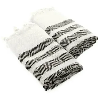 Turquoise Home 2er Pack Pestemal Küchetuch Handtuch 50x90cm Putztuch Weiß-Schwarz