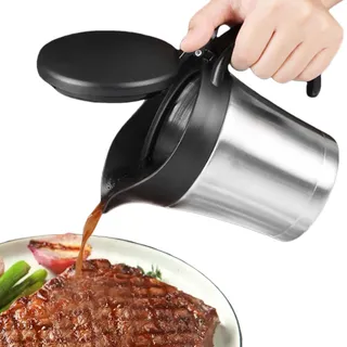 Thermo Sauciere, 750ml 304 Edelstahl Thermo Sauciere, Soßenkanne Mit Schwarzer Deckel, Doppelt Isoliert Thermo-Saucentopf, Eleganter Silberner Soßenschüssel Für Vanillesoße Soße Sahne Mayonnaise Milch