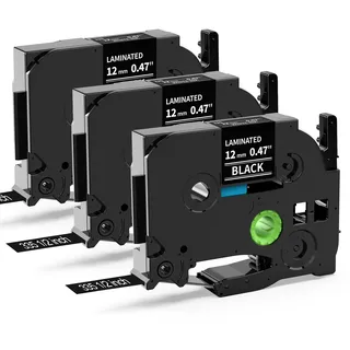 MarkField Kompatibel TZe-335 12mm Schwarz Schriftband für Brother P-Touch Bänder TZ TZe335 Tape Cassette 0,47" für PT-H100LB H105 H107 H101C H100R D200 D400 E110 Cube, Weiß auf Schwarz, 3 Pack