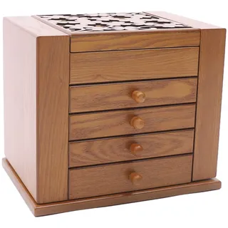KAUITOPU 5 Ebenen Schmuckschatulle, Vintage Holz Schmuckbox mit 4 Schubladen Spiegel für Haarnadeln Ohrringe Ringe Armbänder Halsketten