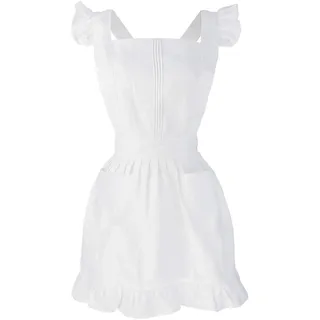 LilMents Dienstmädchen Rüschen Retro Schürze Küche Kochschürze Kochen Putzen Küchenschürze Kostüme (weiß)