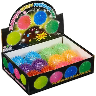 Relaxdays LED Igelball, 12er Set, mit Noppen, leuchtender Flummi, Blinkender Stachelball, Ø 6,5 cm, Pack