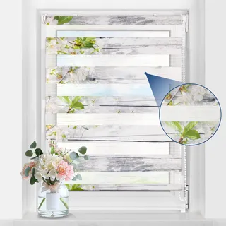 Grandekor Doppelrollo Klemmfix ohne Bohren mit Muster B90 x H140 cm (Stoffbreite 86cm) Blumen, Duo Rollo klemmrollos Rollos mit Motiv für Fenster innen ohne Bohren Lichtdurchlässig & Verdunkelnd