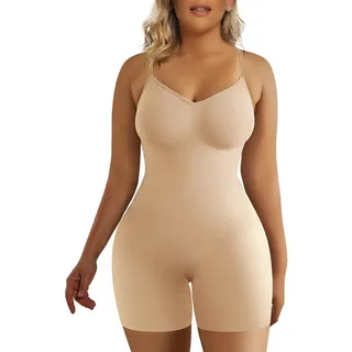 SHAPERX Shapewear für Damen Figurformender Body Shaper Bauchweg Formende Bodys Abnehmen Shaping Bodysuit, UK-SZ5218-Beige-L/XL - L-XL