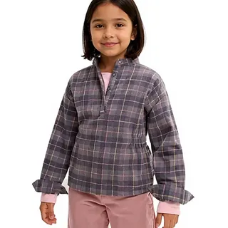 Kinder Flanell-Bluse für Mädchen Baumwoll-Shirt mit Raffung an der Taille mit Knopfverschluss 930775 Grau/Rosa - 152/158
