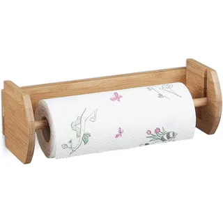 Relaxdays Wand Küchenrollenhalter Bambus, Papierrollenhalter zur Wandmontage, Halter für Küchenrollen, natur,