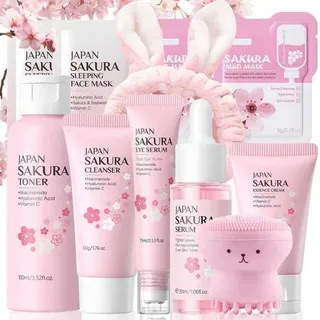 Sakura Skincare Set Teenager Mädchen Geschenke, Geschenkset Frauen, Skin Care Set, Gesichtspflege Set, Beauty Set Mädchen mit Gesichtscreme,Reiniger