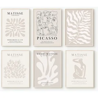 Youillne Henri Matisse Wandkunstdrucke Blume Abstrakte Leinwand Bilder Ästhetisch Beige Wandkunst Dekor Picasso Poster Galerie Vintage Malerei Kunstwerk für Schlafzimmer 20,3 x 25,4 cm