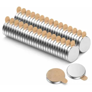ECENCE Neodym Magnete 50 Stück - rund selbstklebend - 8x1mm | Silber