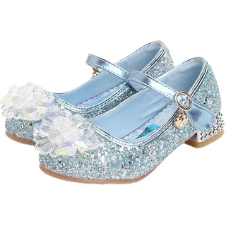 KANDEMY Mädchen Kristall Elsa Schuhe mit Absatz Glitzer Prinzessin Schuhe mit Pailletten Kinder Sandalen Eiskönigin für Halloween Fest Fasching Geburtstag Party Blau 29 - 29 EU