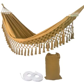 Pasdrucn Hängematte Outdoor Boho Style, Hängematte 2 Personen 200x100cm, Outdoor Hängematte, Stabhängematte, Hängematte Mit Gestell Holz, Hängematte Kinder, Camping Hängematte (Beige)